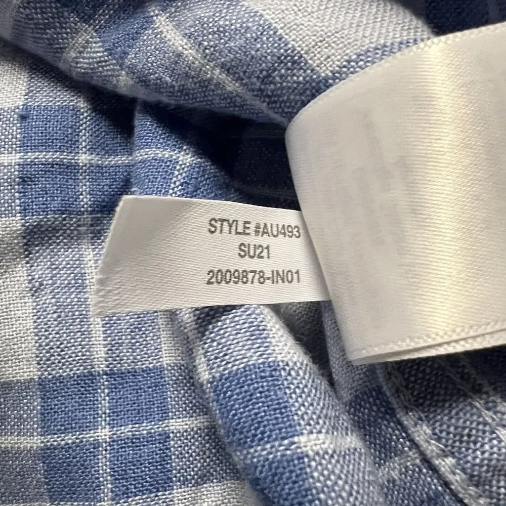 J‎ Crew Shirt Mens Large Blue Plaid Button Up Linen Casual Slim Lightweight